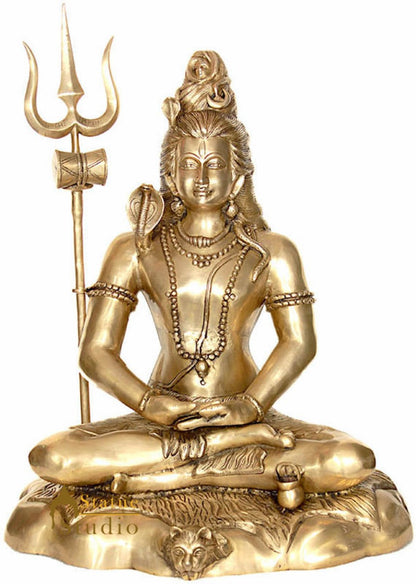Brass Large Size Lord Mahayogi Shiva Statue in Pranayama 28 Inch by vendor-unknown - Hindu Gods (View 4)
