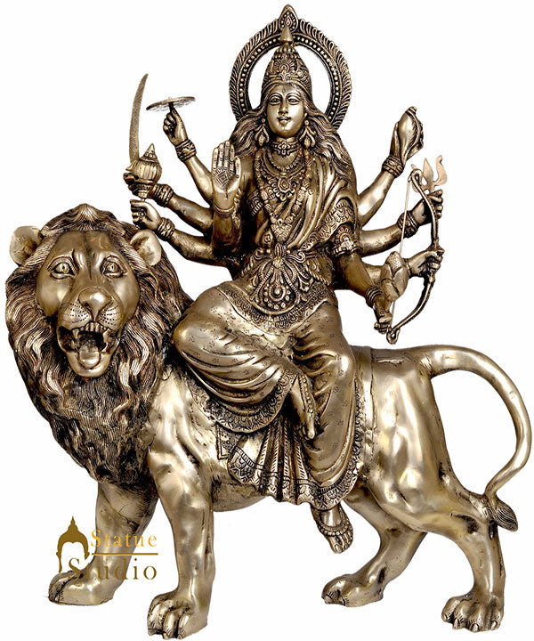 Bronze Antique Large Size Indian Goddess Durga Maa Sculpture 28" - Image 2