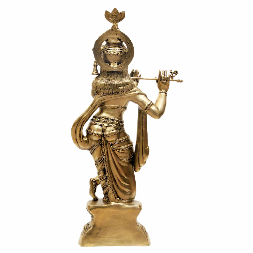 Brass Indian Hindu God Pure Divine Lord Tribhangi Krishna Fluting Statue 3 Feet