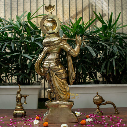Brass Indian Hindu God Pure Divine Lord Tribhangi Krishna Fluting Statue 3 Feet by vendor-unknown - Hindu Gods (View 5)