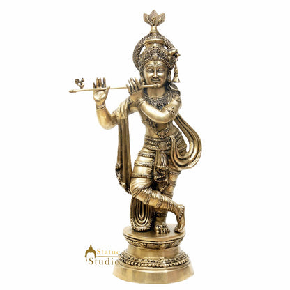 Brass Indian Hindu God Pure Divine Lord Tribhangi Krishna Fluting Statue 3 Feet by vendor-unknown - Hindu Gods (View 6)