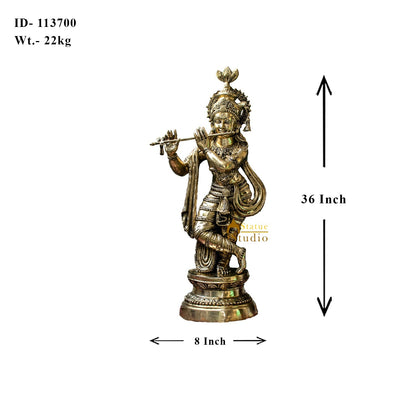 Brass Indian Hindu God Pure Divine Lord Tribhangi Krishna Fluting Statue 3 Feet by vendor-unknown - Hindu Gods (View 8)