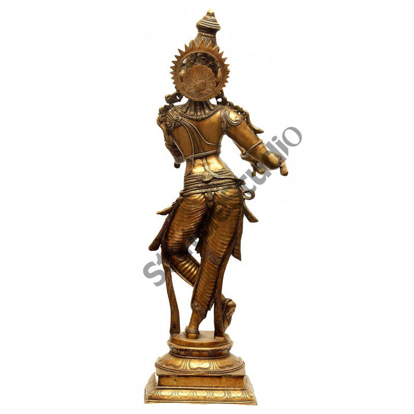 Brass Indian Hindu God Pure Divine Tribhangi Krishna Fluting Masterpiece 3 Feet - Image 3