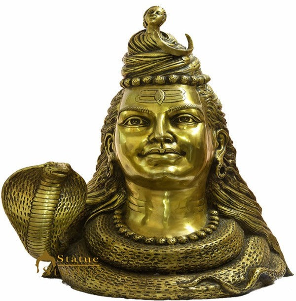 Brass Large Size Hindu Lord Shankar Ji Shiva Bust With Maa Ganga 27"