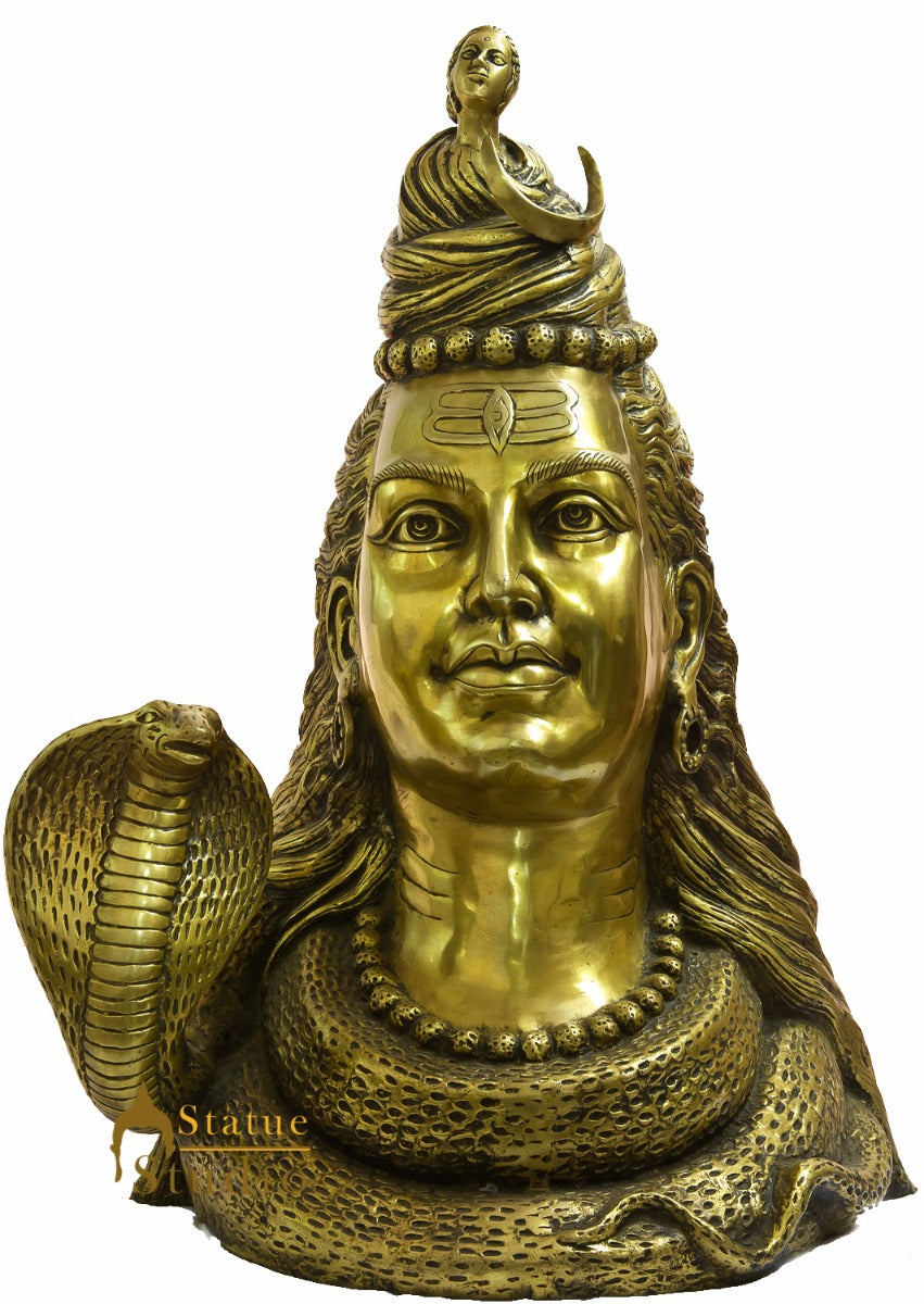 Brass Large Size Hindu Lord Shankar Ji Shiva Bust With Maa Ganga 27" - Image 4