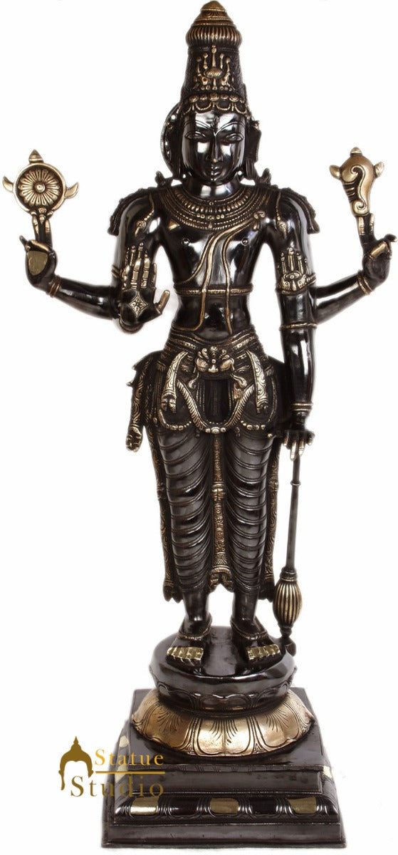 Antique Black Brass Indian Handicraft Cosmic Lord Vishnu Narayanan 3 Feet - Image 3