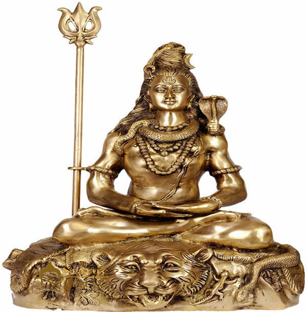 Brass Large Size Indian Cosmic Mahadev Sitting Shiva The Destroyer 31" - Image 3