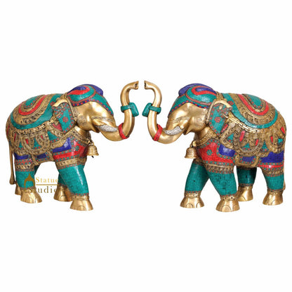 Large Size Indian Elephants With Nepali Turquoise Coral Inlay Art Vastu Décor 22" by vendor-unknown - Decor (View 2)