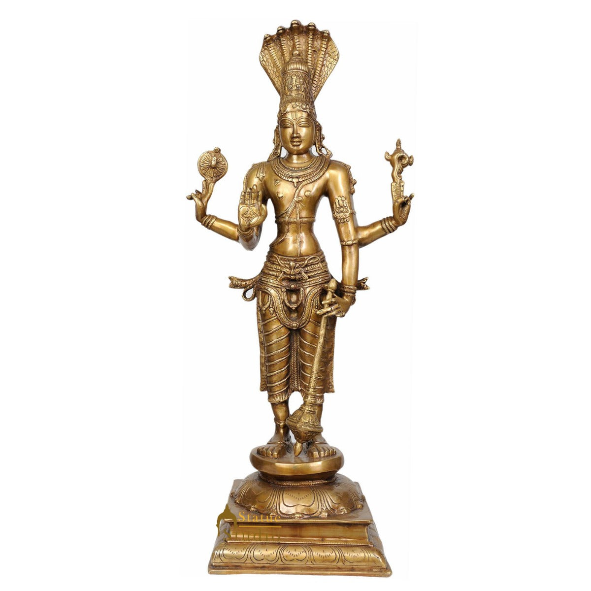 Large size Indian Hindu God Divine Lord Chaturbhuja Standing Vishnu Ji Murti 32" - Eco-friendly - Sama Homes