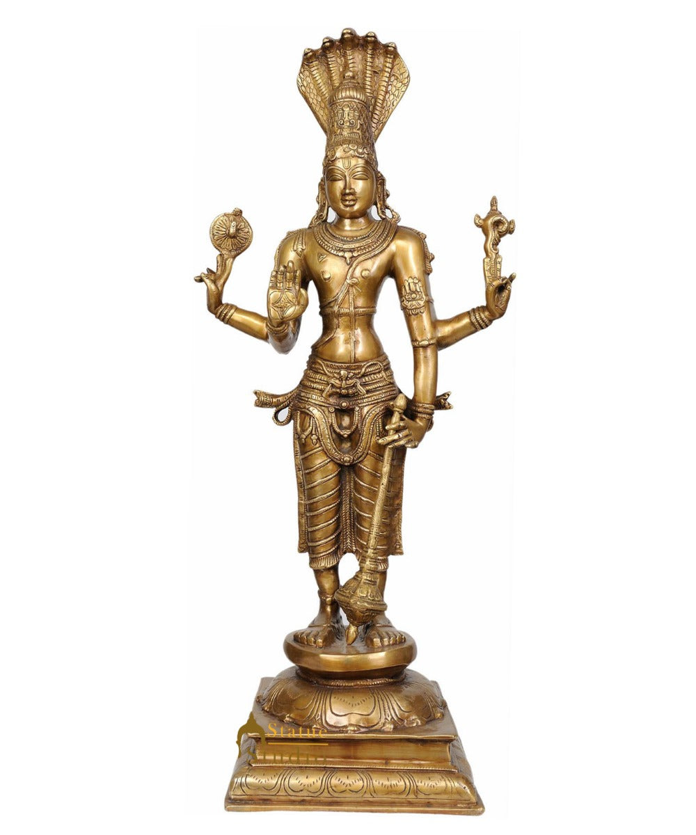 Large size Indian Hindu God Divine Lord Chaturbhuja Standing Vishnu Ji Murti 32" - Image 2