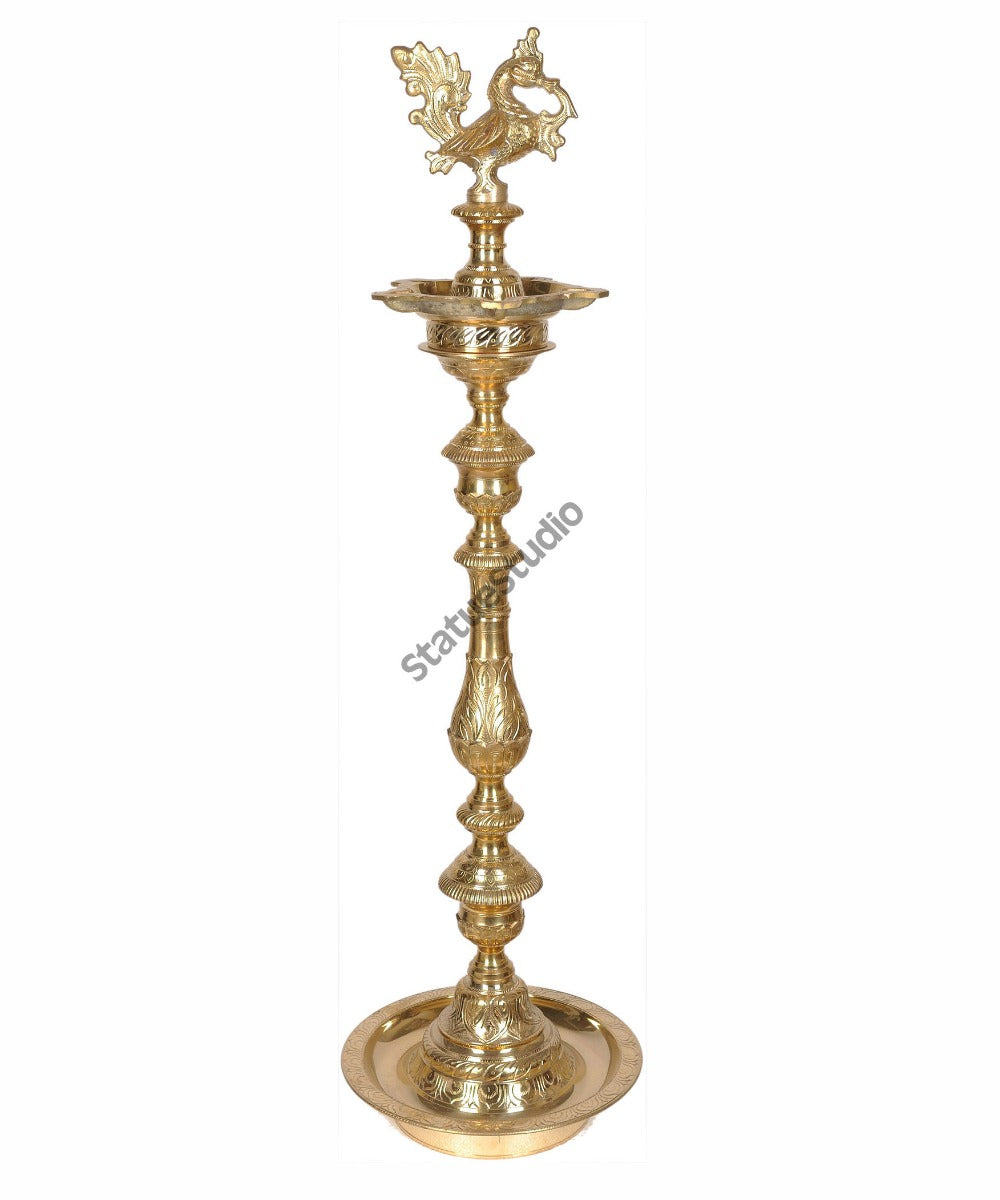 Large Size South Indian Brass Mayur Lamp Diwali Home Décor Gifting 39" - Image 2