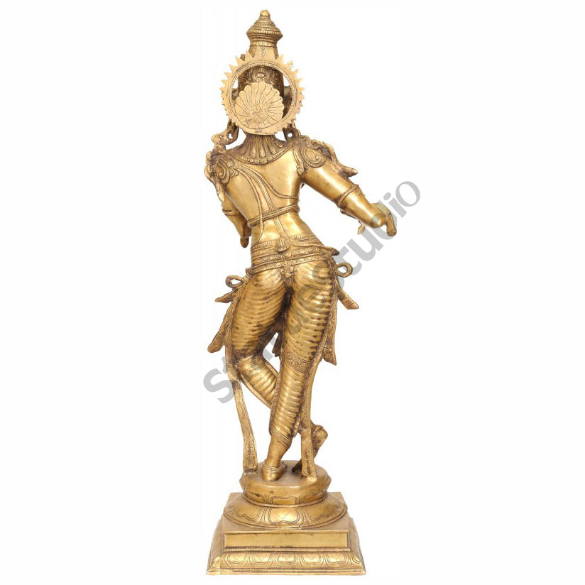 Indian Brass Standing Large Size Tribhang Krishna Fine Décor Masterpiece 3 Feet - Image 3