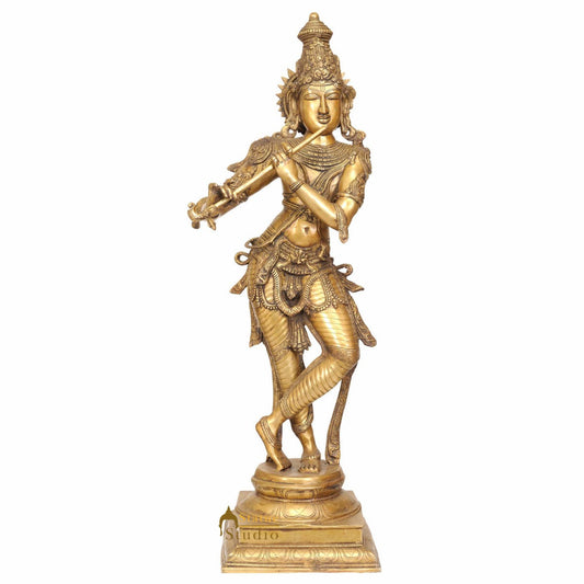 Indian Brass Standing Large Size Tribhang Krishna Fine Décor Masterpiece 3 Feet