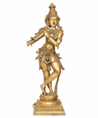 Indian Brass Standing Large Size Tribhang Krishna Fine Décor Masterpiece 3 Feet by vendor-unknown - Hindu Gods (View 2)