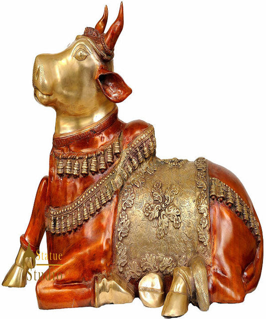 Large Size Brass Indian Holy Sacred Cow Nandi For Religious Décor 22"