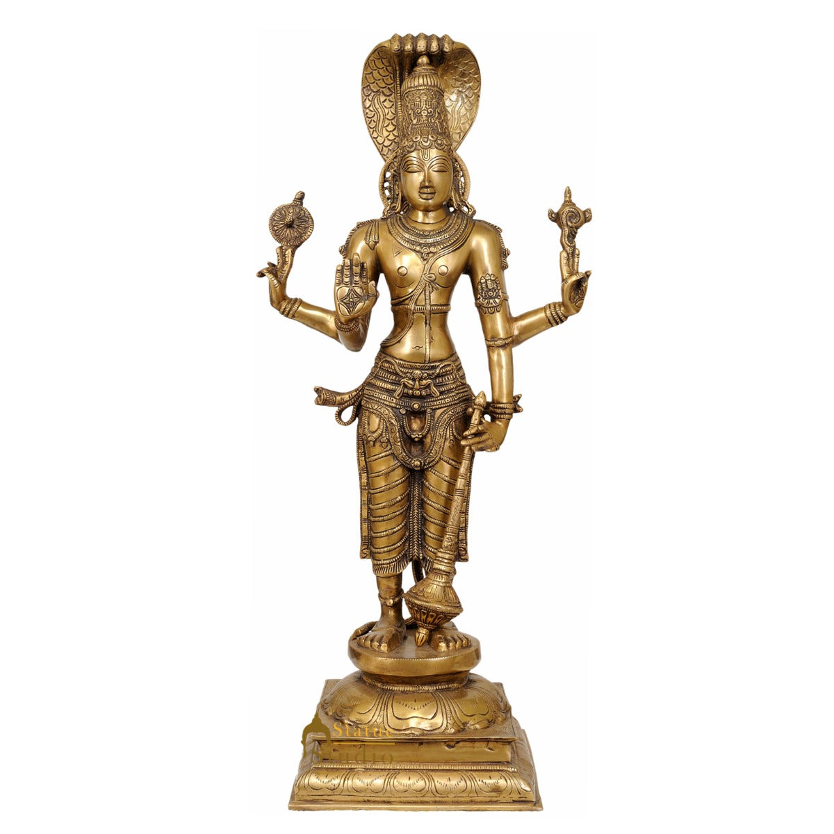 Large Size Hindu Trinity God Lord Chaturbhuj Vishnu Ji Spiritual Décor 2.5 Feet - Eco-friendly - Sama Homes