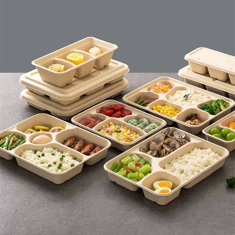 Disposable Four-compartment Lunch Box Lunch Box Environmentally Friendly Biodegradable Paper Pulp – Image 3