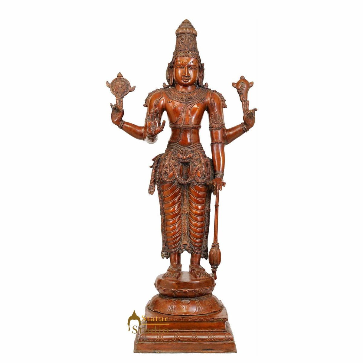 Large Size Hindu Trinity God Lord Chaturbhuj Vishnu Ji Spiritual Décor 3 Feet - Eco-friendly - Sama Homes