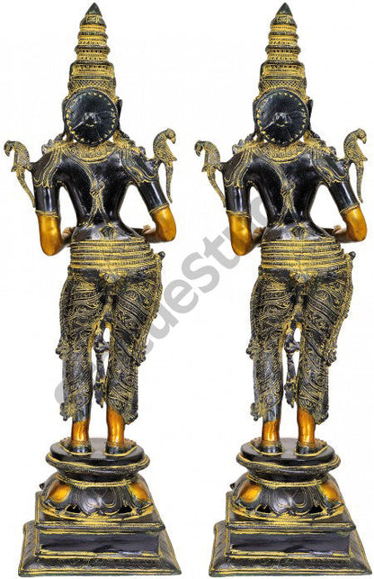 Indian Antique Metal Celestial Khajuraho Apsara DeepLaxmi Pair Diwali Statue 31" by vendor-unknown - Decor (View 3)