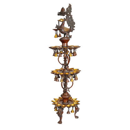 Large Size South Indian Peacock Lamp with hanging Bells and Ghungaroos 4 Feet by vendor-unknown - Spiritual (View 8)