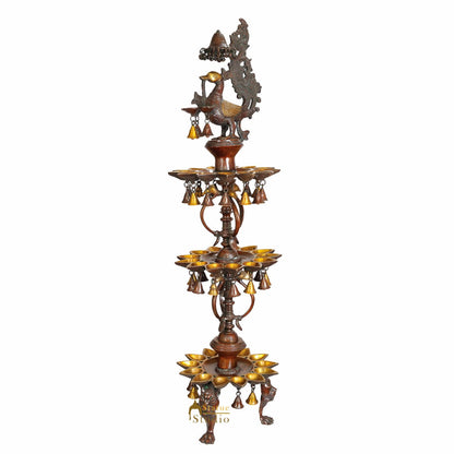 Large Size South Indian Peacock Lamp with hanging Bells and Ghungaroos 4 Feet by vendor-unknown - Spiritual (View 7)