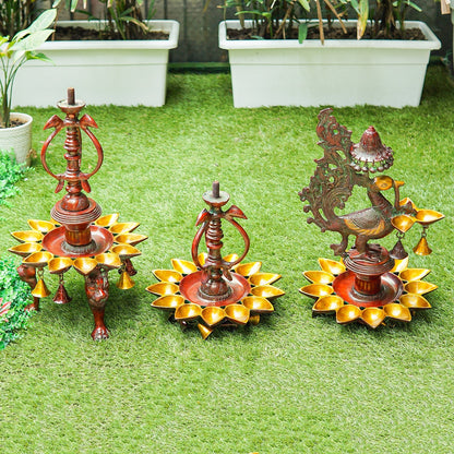 Large Size South Indian Peacock Lamp with hanging Bells and Ghungaroos 4 Feet by vendor-unknown - Spiritual (View 5)