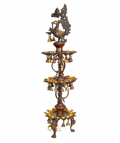 Large Size South Indian Peacock Lamp with hanging Bells and Ghungaroos 4 Feet by vendor-unknown - Spiritual (View 6)