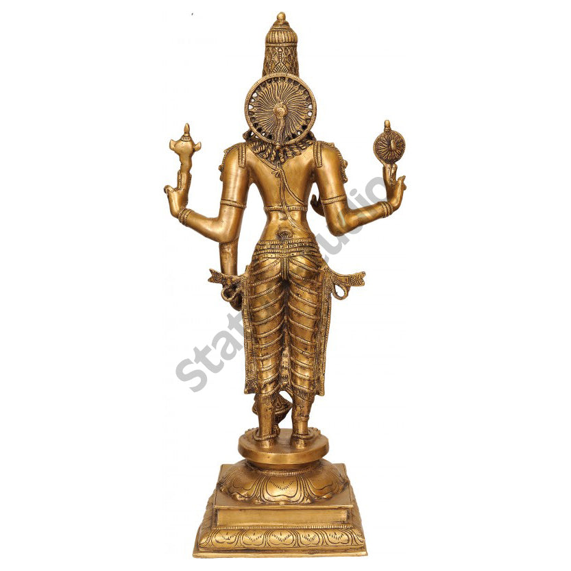 Large Size Metal Hindu Trinity God Shri Vishnu Bhagwan Spiritual Décor Idol 29" - Image 3