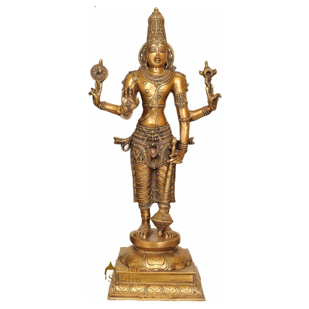 Large Size Metal Hindu Trinity God Shri Vishnu Bhagwan Spiritual Décor Idol 29" - Eco-friendly - Sama Homes