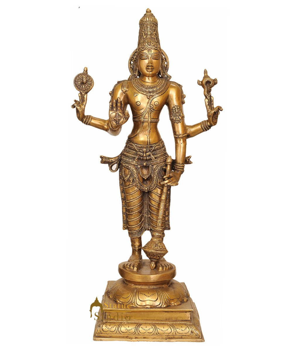 Large Size Metal Hindu Trinity God Shri Vishnu Bhagwan Spiritual Décor Idol 29" - Image 2