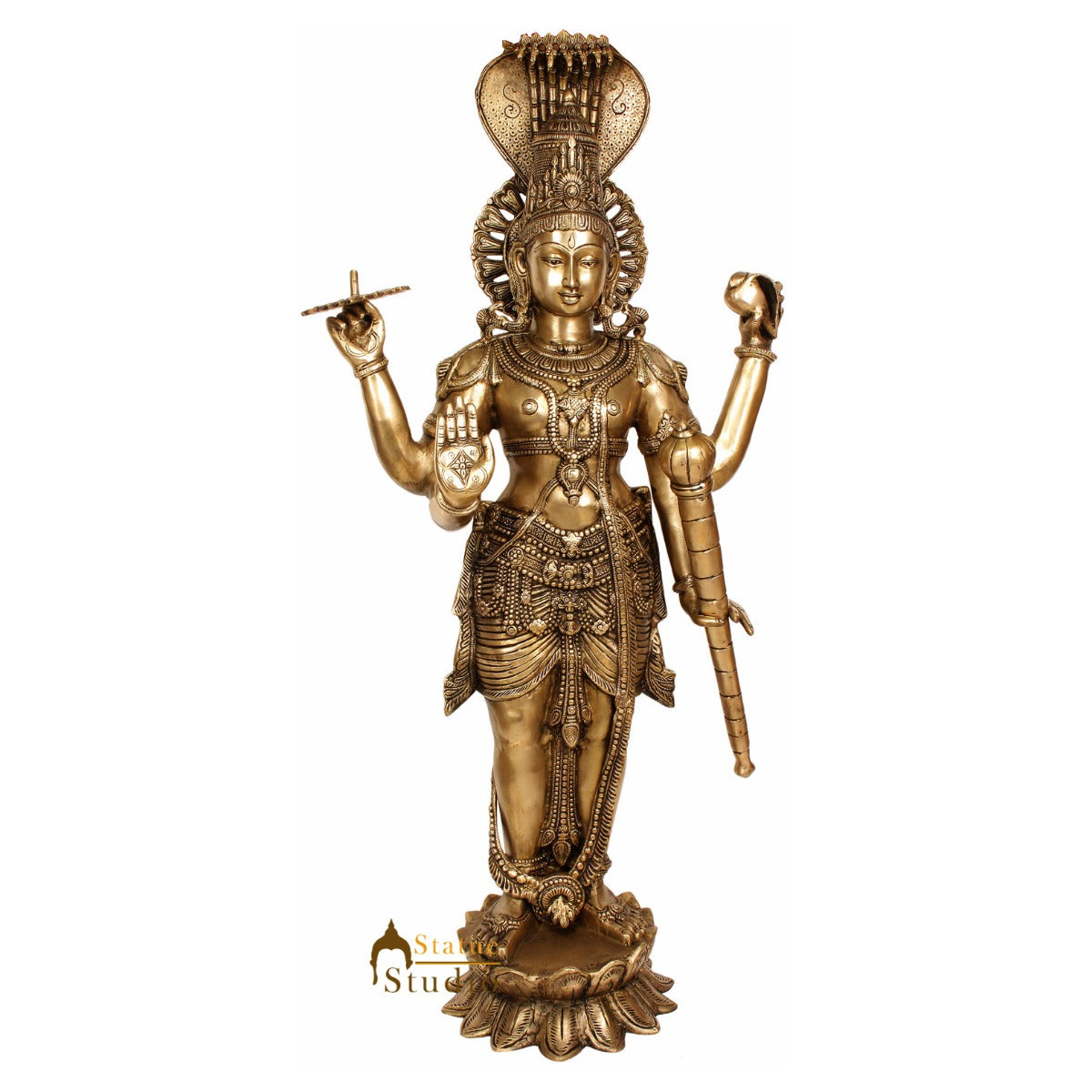 Large Size Metal Hindu Trinity God Shri Vishnu Bhagwan Spiritual Décor Idol 40" - Eco-friendly - Sama Homes