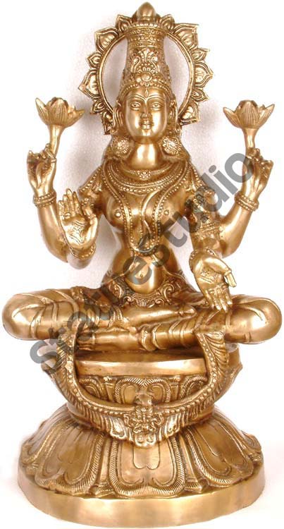 Indian Large Size Metal Hindu Divine Mother Goddess Lakshmi Statue 27" - Image 2