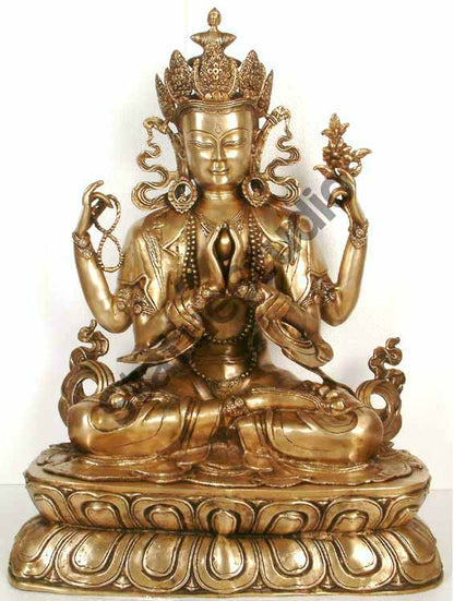 Large Size Chenresin or Four-Armed Avalokiteshvara Buddhist Deity Statue 28" by vendor-unknown - Buddha (View 2)