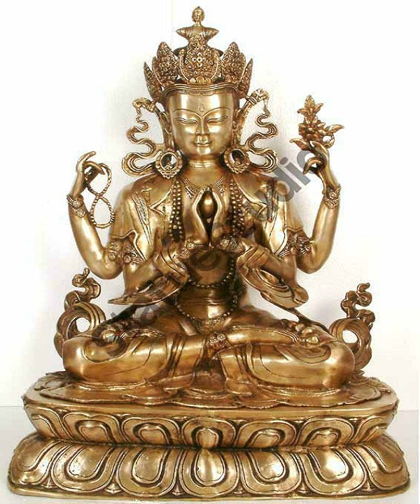 Large Size Chenresin or Four-Armed Avalokiteshvara Buddhist Deity Statue 28" - Eco-friendly - Sama Homes