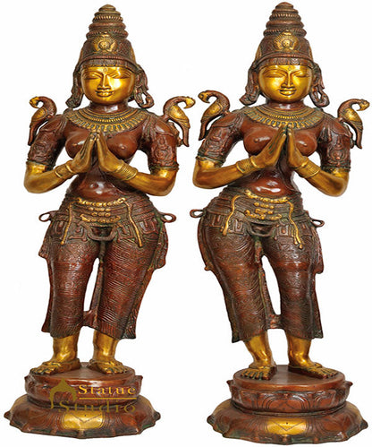 Large Size Indian Celestial Apsara Welcome Lady Pair Flanking Temple Door 45" by vendor-unknown - Decor