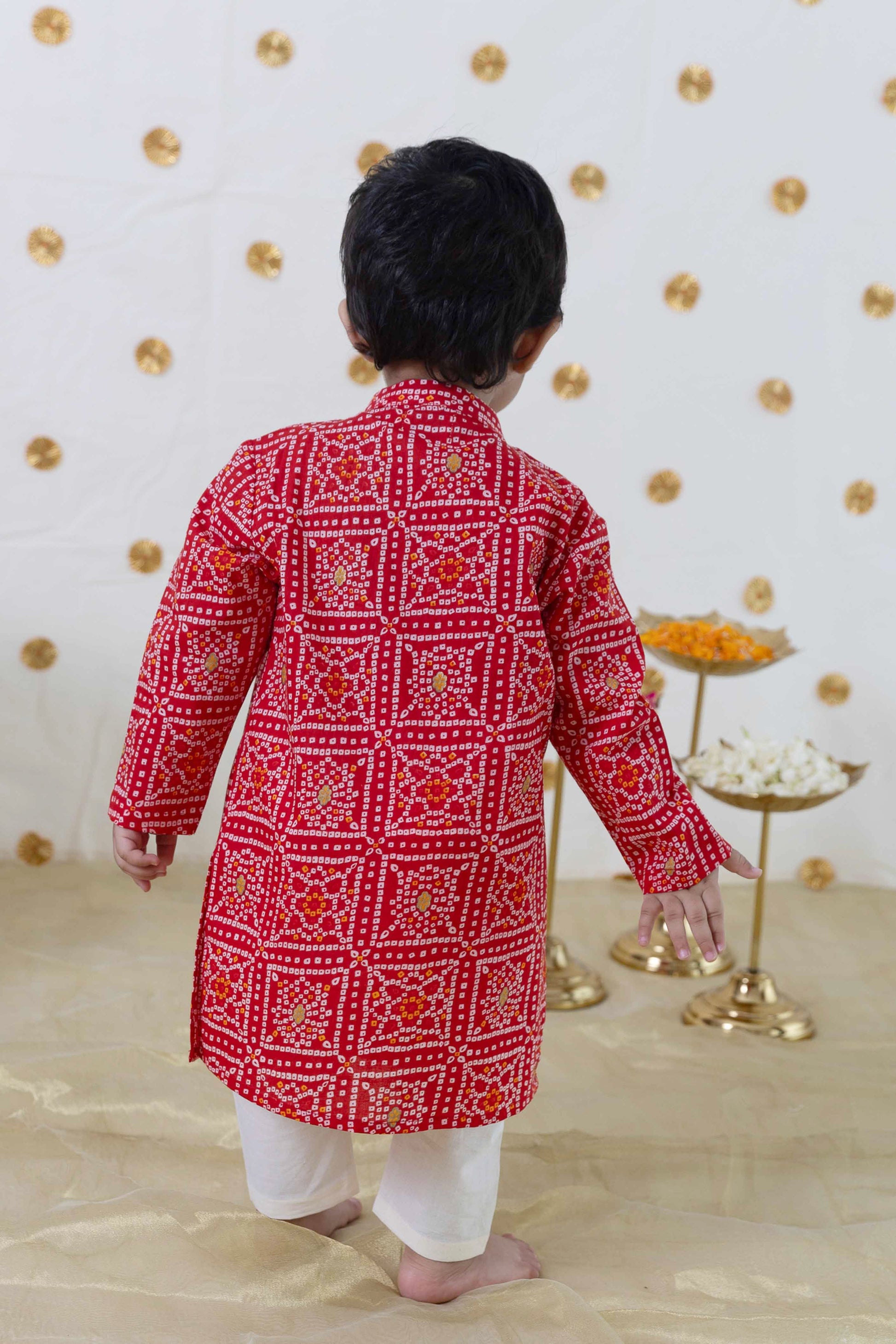 Baby Boy Bandhani Print Cotton Kurta Set - Red - Image 5