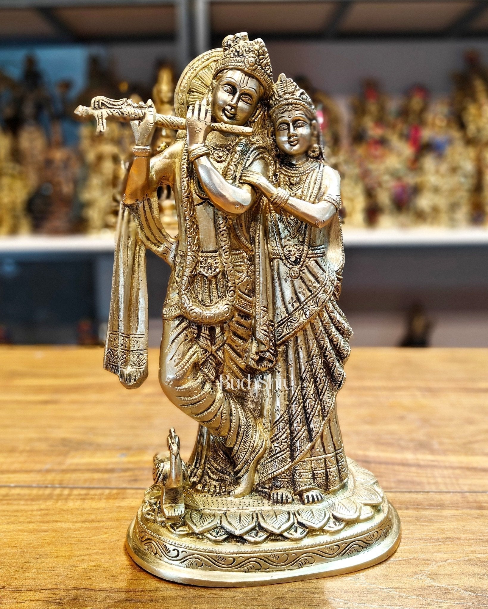 12-Inch Brass Radha Krishna Idol matte finish | 100% Certified Copper & Brass - Sama Homes Idol - Brass Sculpture - Eco-friendly - Sama Homes