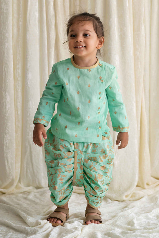 Baby Sadabahar Print Dhoti Set - Green