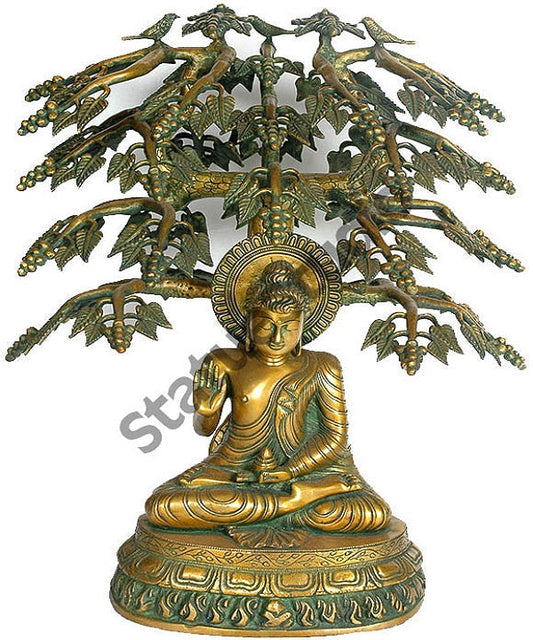 Vintage Buddhism Boddhisatva Tree with Sitting Buddha Statue Home Décor 21"