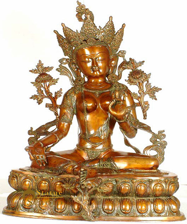 Large Size Antique Imitation Tibetan Buddhist Deity Green Tara Statue 34" - Eco-friendly - Sama Homes