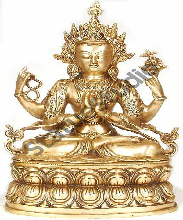 Vintage Four Armed Chinese Buddhism Deity Avalokiteshwara Statue 18" - Eco-friendly - Sama Homes