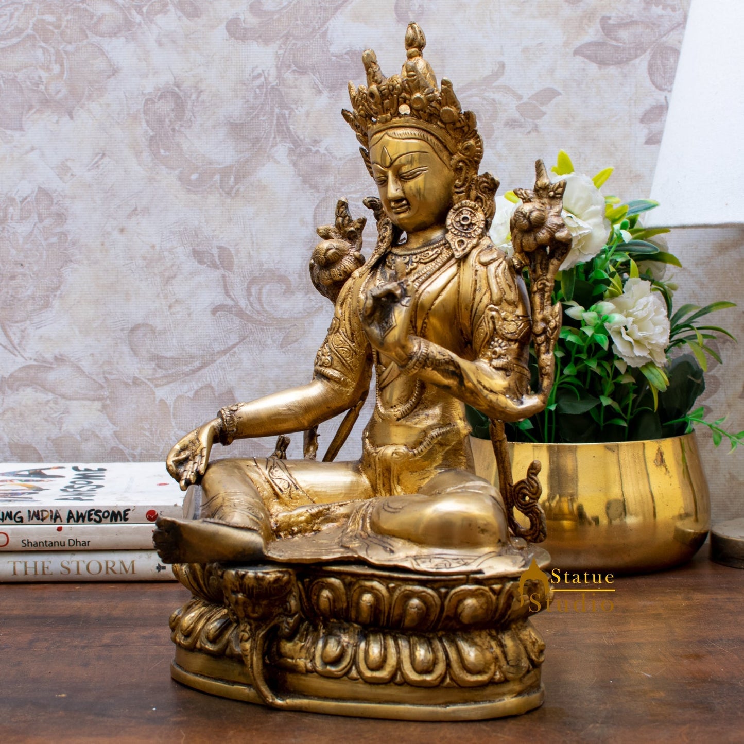 Brass Buddhist Deity Green Tara Statue Showpiece For Home Decor 14"
