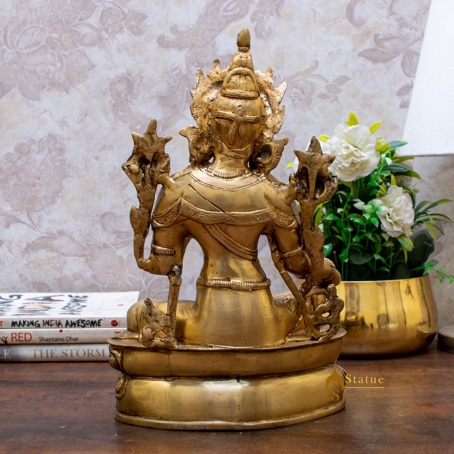 Brass Buddhist Deity Green Tara Statue Showpiece For Home Decor 14"