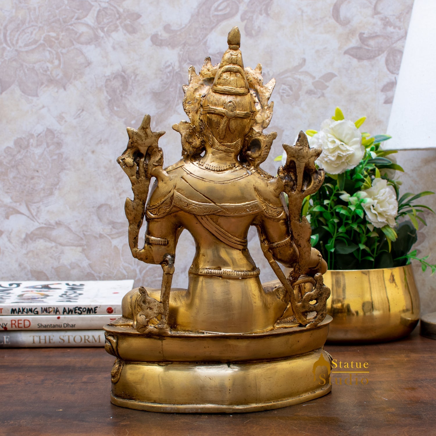 Brass Buddhist Deity Green Tara Statue Showpiece For Home Decor 14" - Image 4