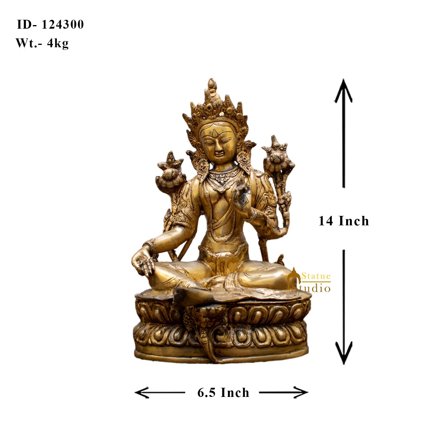 Brass Buddhist Deity Green Tara Statue Showpiece For Home Decor 14" - Image 6