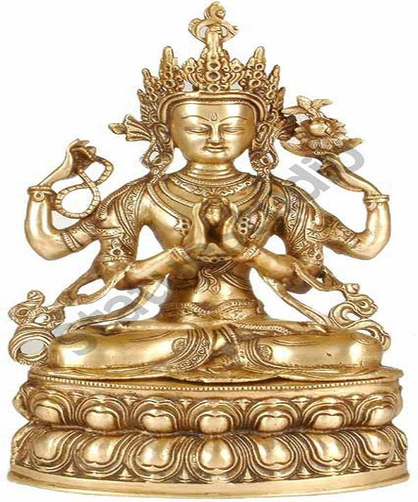 Brass Antique Four Armed Buddhist Deity Avalokiteshwara Statue 14" - Eco-friendly - Sama Homes