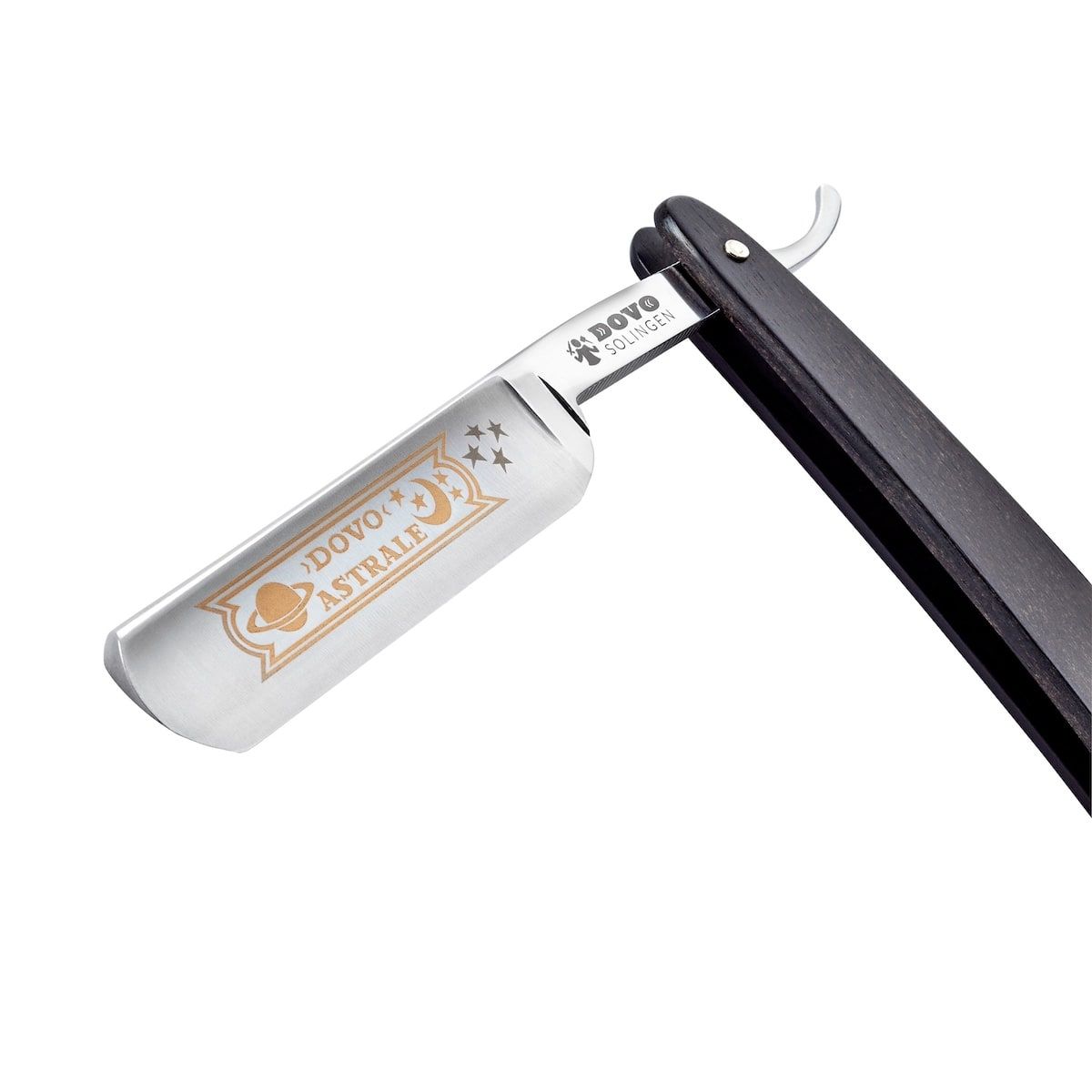 Dovo Straight Razor, "Astrale" 5/8", Carbon Steel, Half Hollow Grind, Black Ebony Wood Handle with Engraving Plate - Image 2