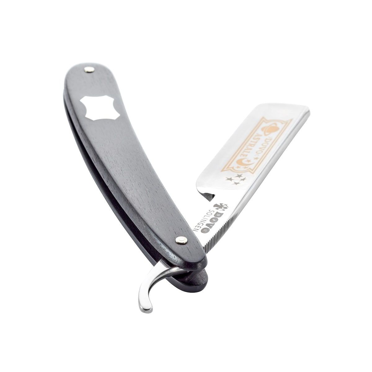 Dovo Straight Razor, "Astrale" 5/8", Carbon Steel, Half Hollow Grind, Black Ebony Wood Handle with Engraving Plate - Image 3