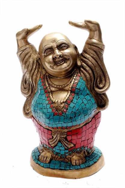 Brass Vintage Happy Smiling Laughing Buddha Statue Good Luck Charm 11 Inch by vendor-unknown - Buddha (View 5)