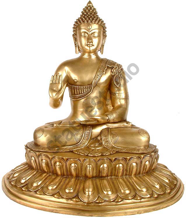 Brass Indian Handicraft Blessing Buddha Good Luck Sculpture 2 Feet